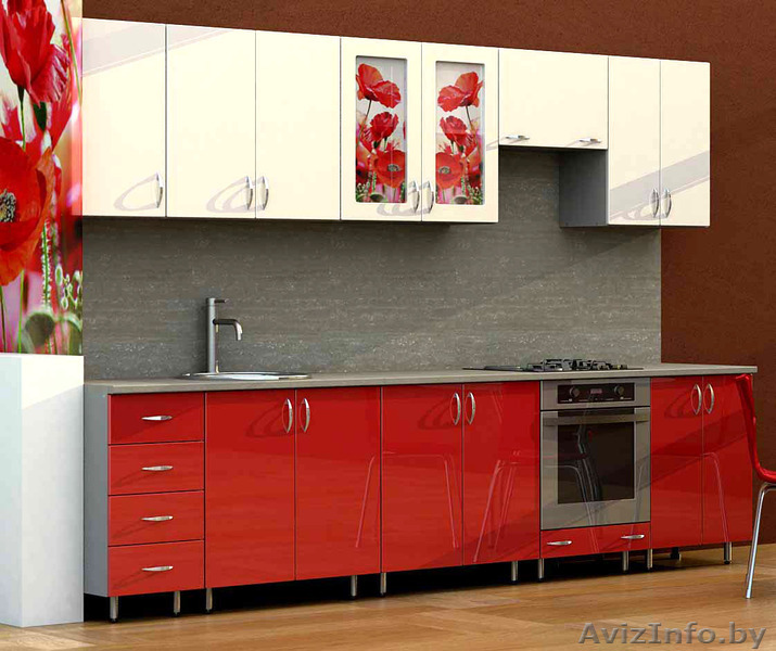 Кухня ''Прима 2,6м'' с витражом ''Маки'' - Изображение #1, Объявление #1295263